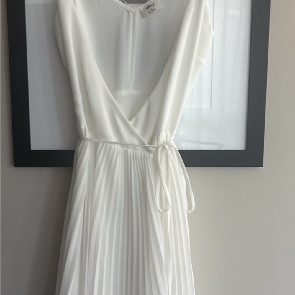 Aritzia White Pleated Wrap Dress